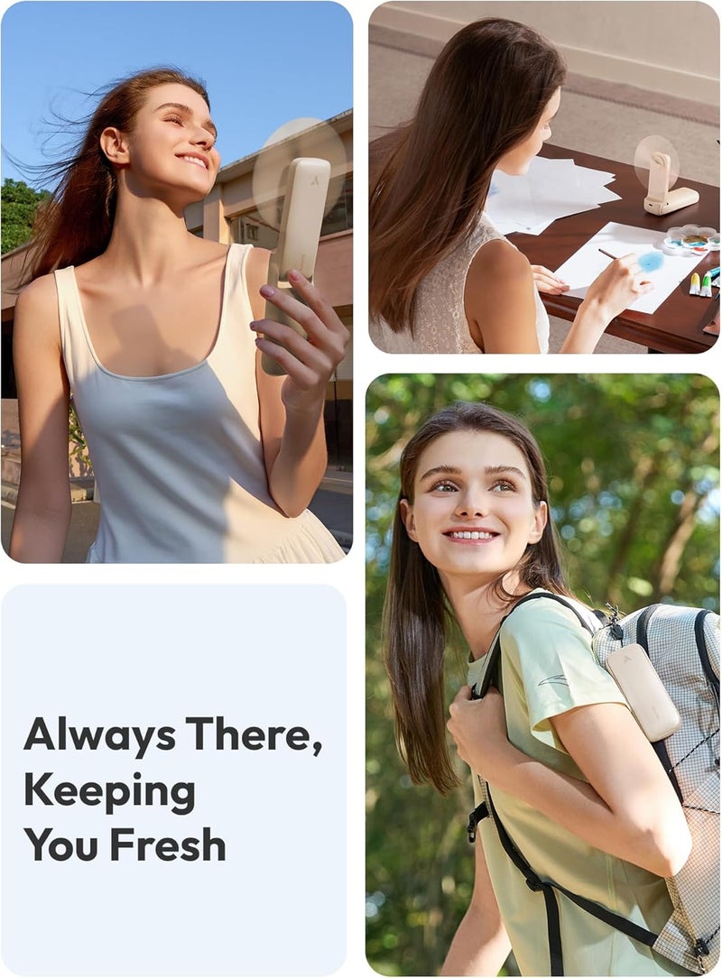 Aecooly Slim Portable Fan with Mirror, Thin Handheld Fan, USB Rechargeable Mini Personal [24H Max Cooling Time], Battery Powered Small Foldable Pocket for Travel, Lash, Makeup, Gifts for Women -Beige - Image 4